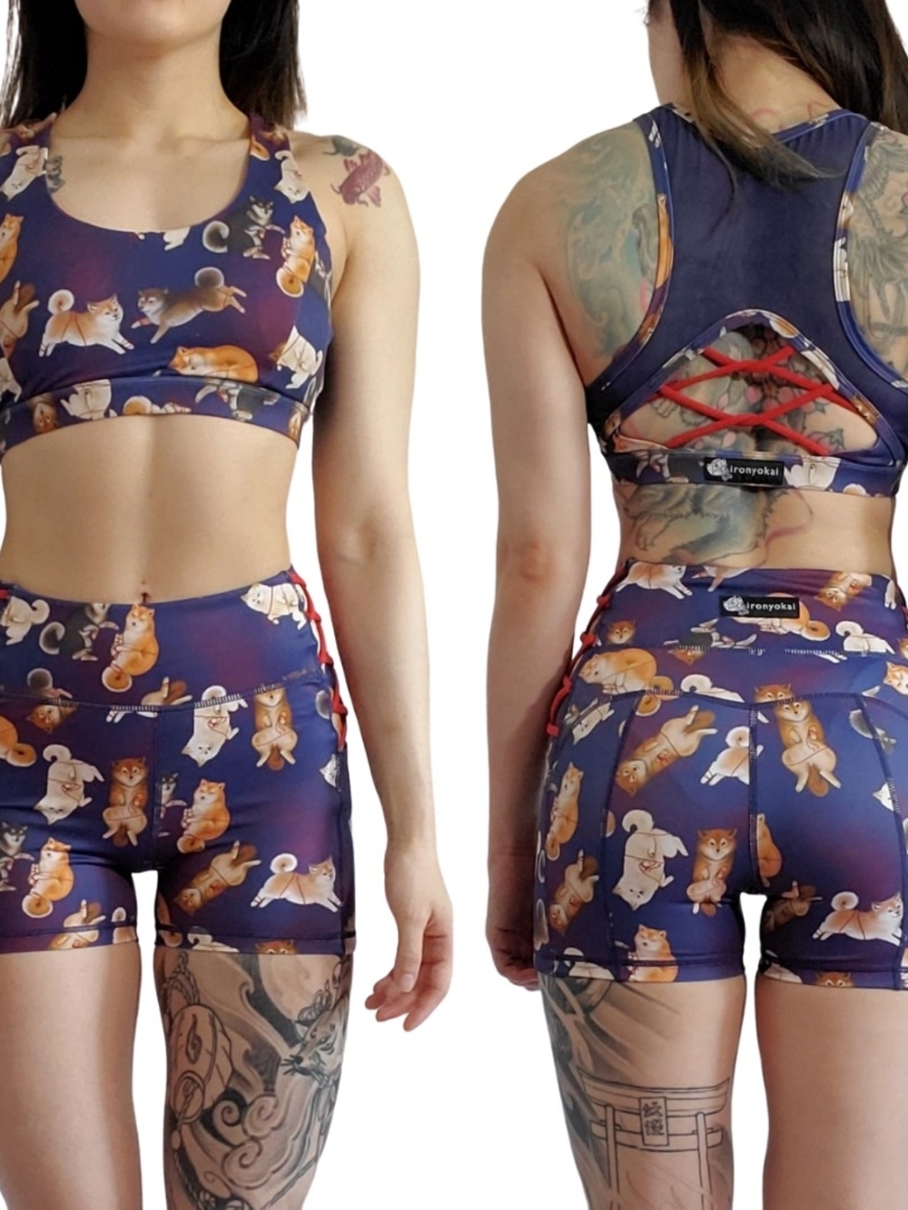 Iron Yokai Navy Shiba Inu Cat's Cradle Bra And Endless Knot Leggings (Two Sizes)